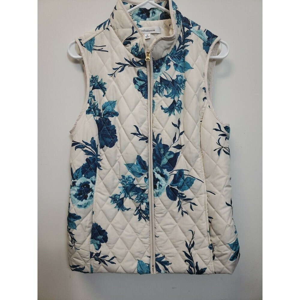 Croft & Barrow Quilted Vest White Size Medium Floral  Spring Vest full zip